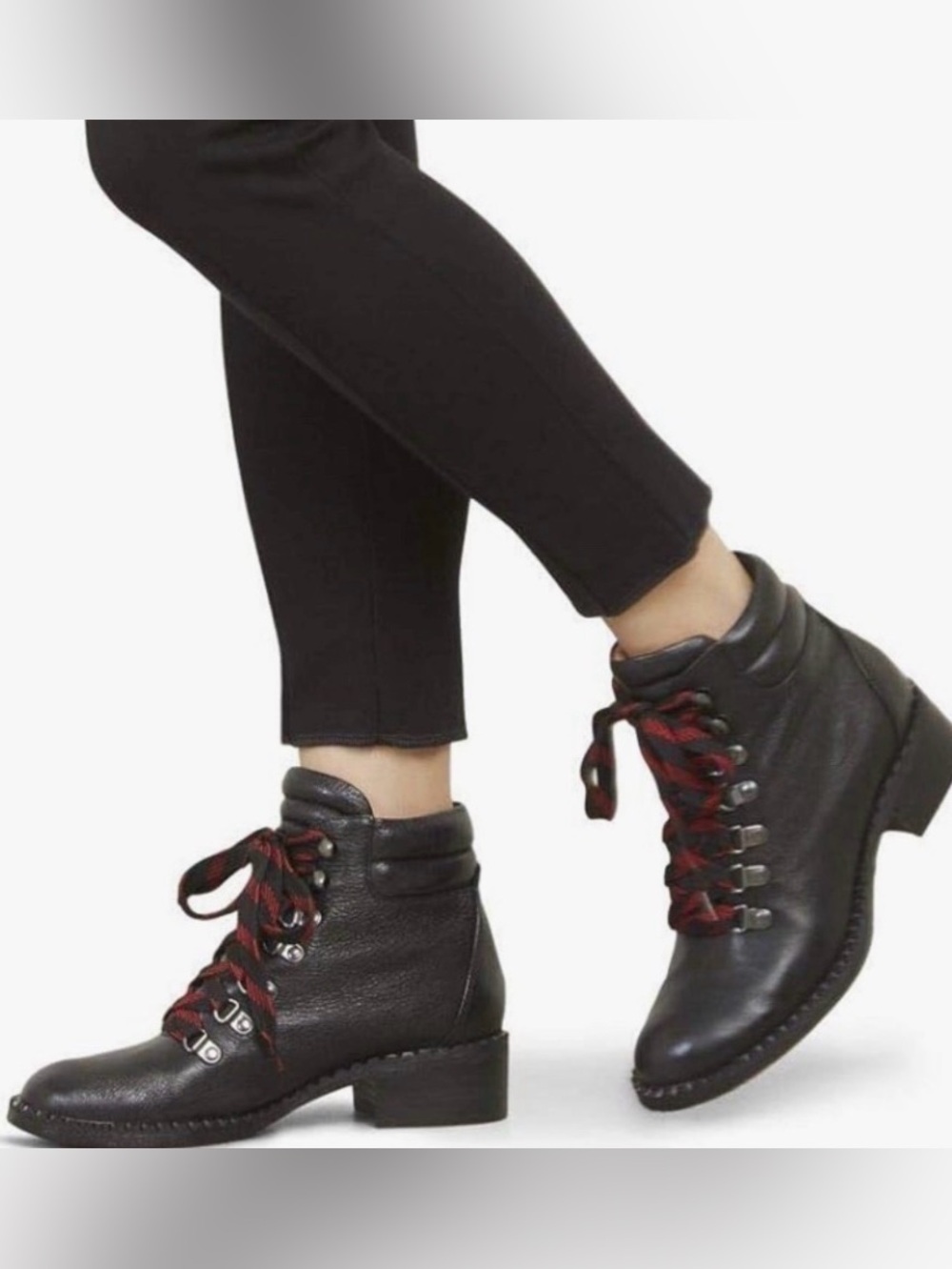 NIB Gentle Souls Black Leather Ankle Combat Boots with Red Laces, 9
